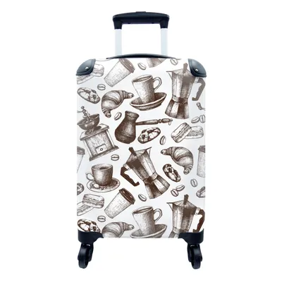 Produktbild von MuchoWow® Koffer Handgepäck Trolley Rollkoffer Kleine Reisekoffer mit 4 Rollen - Kaffee - Croissant - Muster - Cabin Size < 55x40x23 cm & 55x40x20 cm - Fotokoffer - Kabinenkoffer - Boardgepäck - Reise-Box - Reisekoffer - Reisegepäck - Koffer mit Bild - Trolley für Kinder