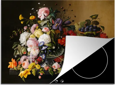 Produktbild von KitchenYeah© Herdabdeckplatte Stilleben mit Blumen und Früchten - Kunstwerk - Alte Meister , 70x52cm, Küche Deko, Glaskeramikkochfeld Herdabdeckung, Abdeckplatte fùr Kochfeld