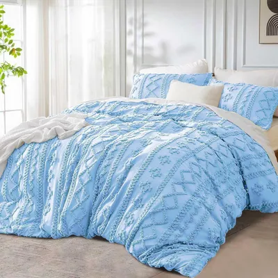 Produktbild von Bettwäsche Set 220x240cm Blau Hellblau Boho Vintage Geometrisch Wendebettbezug 3-teilig