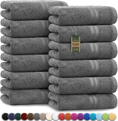 Produktbild von Frottier Gästetücher 12er Pack 30x50cm, 100% Baumwolle, Anthrazit grau