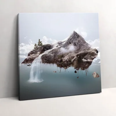 Produktbild von Flying island and waterfall – Leinwandbild Wandbild – 60x60 cm – Leinwandbilder – Wandbilder – Schlafzimmer – Flur