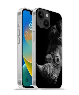 Produktbild von MuchoWow® Handyhülle Schutzhülle Hülle für Apple iPhone 14 - Softcase Nahaufnahme eines Nashorns auf schwarzem Hintergrund Silikon Softcase Handy Hülle - Mobiltelefonhülle