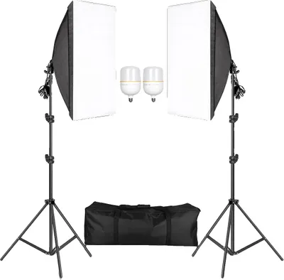 Obrázek produktu pro Fotografická softboxová osvětlovací sada, nastavitelný světelný stativ, kompatibilita s E27, dvoubarevná žárovka
