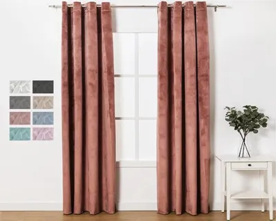 Imagen del producto de Cortina opaca de terciopelo rosa Azomor® con anillas, ideal para dormitorios o salones