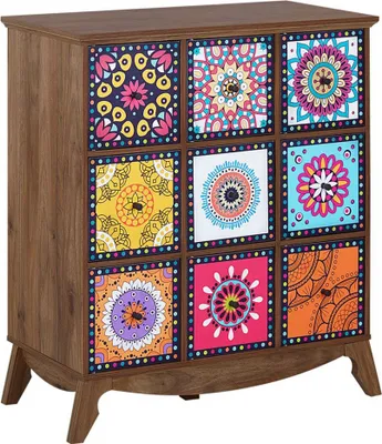 Obrázok produktu pre BELIANI Komoda viacfarebná MDF 92 x 79 x 40 cm úložný priestor 9 zásuviek zdobené predné časti orientálny marocký boho štýl obývačka spálňa