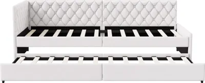 Produktbild von ProximaX Polsterbett 90 x 200 cm, Funktionsbett, Kinderbett, Tagesbett, ausziehbares Schlafsofa mit 1 Ausziehbett, für das Wohnzimmer, aus Samtstoff (Beige)