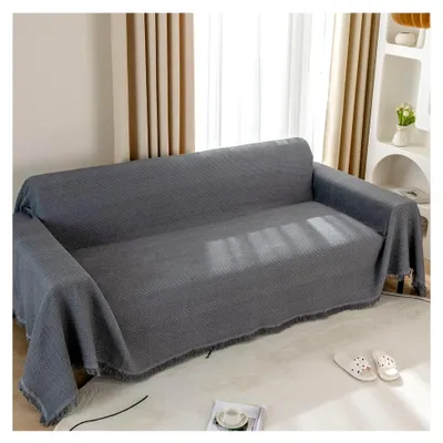 Produktbild von Sofa Überwurfdecke Waffel Kuscheldecke Sofadecke 180x300cm Grau