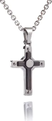 Immagine prodotto di Ciondolo in acciaio inox croce rivestimento nero gioielli da uomo catena unisex- 50cm