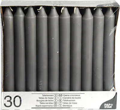 Produktbild von 30 Papstar Tafelkerzen Ø 2,1 cm, 19,6 cm grau 84816