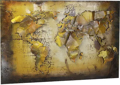 Produktbild von Kobolo Wandbild Wanddeko Metallbild 3D-Bild - Weltkarte - 108x72 cm - Fotografie auf Bild Foto Wanddekoration Kunstdruck modern Abstrakt Wohnzimmer