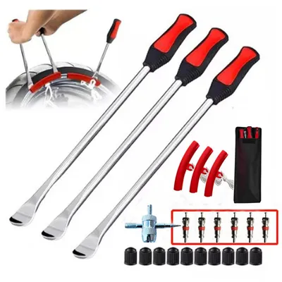 Produktbild von Reifenmontierhebel 27-tlg. Set, Montiereisen, Reifenheber für Auto, Motorrad, E-Scooter & Fahrrad, mit 3 Felgenschutz, Montierwerkzeug