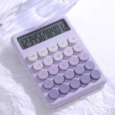 Obrázok produktu pre Stolová kalkulačka 12 číslic Veľký LCD displej Veľké okrúhle tlačidlo Roztomilá farebná kalkulačka s gradientom Vhodná do kancelárie Škola Domov pre deti Študenti Účtovník