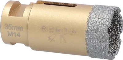 Produktbild von Diamantbohrkrone Ø 35 mm Winkelschleifer M14-Aufnahme Fliesen Feinsteinzeug Marmor Granit Keramikfliesen Steinzeug Kunststoff Tonrohr Klinkerriemchen Diamantbohrer Fliesenbohrer Trockenbohrer