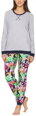 Produktbild von Merry Style Damen Schlafanzug Zweiteiler lang Pyjama Langarm Lange Hose mit Muster MS10-168 (Melange Tanzen, L)