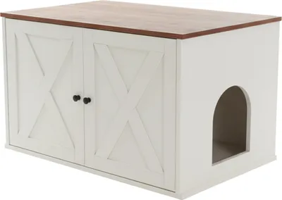 Obrázek produktu pro Relaxdays Skříňka na kočičí záchod, samostatná přepážka, vchod, skrytí kočičího záchodu, rozměry 50 x 80 x 53 cm, bílá-hnědá