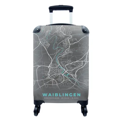 Produktbild von MuchoWow® Koffer Handgepäck Trolley Rollkoffer Kleine Reisekoffer mit 4 Rollen - Deutschland - Blau - Waiblingen - Stadtplan - Karte - Cabin Size < 55x40x23 cm & 55x40x20 cm - Fotokoffer - Kabinenkoffer - Boardgepäck - Reise-Box - Reisekoffer - Reisegepäck - Koffer mit Bild - Trolley für Kinder