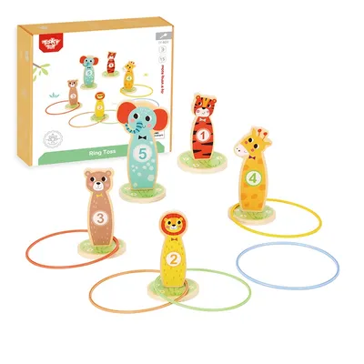 Produktbild von Tooky Toy Geschicklichkeitsspiel aus Holz, Wurf auf die Zieltiere, 15-tlg.
