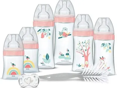 Image de Kit Naissance Dodie Anti-Colique, 6 Biberons Tétines Plates (150ml, 270ml, 330ml), Sucette Anatomique 0-2 Mois, Goupillon, Sans , Rose