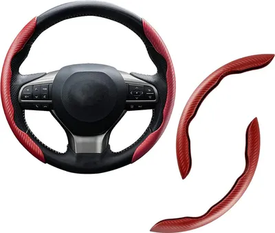 Produktbild von Car Steering Wheel Cover, Pack of 2, Universal Segmented Steering Wheel Protection, Carbon Fibre Steering Wheel Cover, Non-Slip Steering Wheel Booster Cover for Most Car, SUV, Truck (Red)
