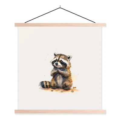 Produktbild von MuchoWow® Textilposter Waschbär - Wasserfarben - Tiere - Kinder 60x60 cm mit holzfarbenen Rahmen - Wanddekoration