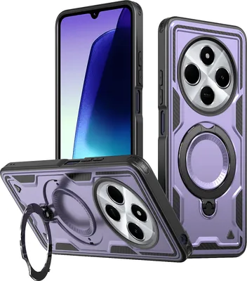 Produktbild von Dual Layer Hülle für Xiaomi Redmi 14C Metall Ring Ständer Magnetisch Stoßfest Militär Handyhülle Lila