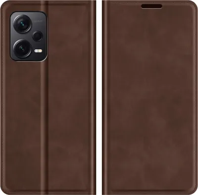 Image de Cazy Housse Étui Wallet Case Compatible avec Xiaomi Redmi Note 12 Pro+ 5G - Fentes Cartes, Support et Fermoir Magnétique - Brun