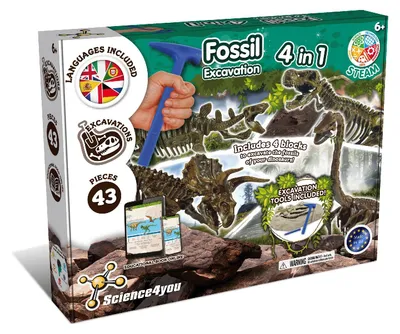 Produktbild von Science4you Dino Ausgrabungsset 4 in 1 für Kinder - Dino Spielzeug, 4 Dinosaurier Ausgraben - Fossilien Ausgrabungsset für Kinder ab 6+, Dinosaurier Spiel und Geschenk für Junge und Mädchen ab 5 6 7+