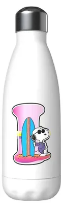 Obrázok produktu pre Personalizovaná fľaša Snoopy z nehrdzavejúcej ocele s písmenom I, 550 ml, biela, detská, biela, univerzálna veľkosť