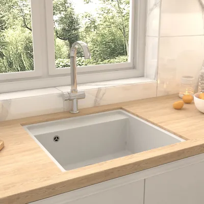Image de vidaXL Evier de cuisine avec trop-plein blanc granit
