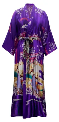 Produktbild von Langer Kimono-Bademantel für Damen in großen Größen aus Satin