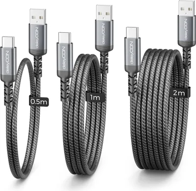 Produktbild von deleyCON 3x USB-A auf USB-C Kabel (0,5m + 1m + 2m) Ladekabel Datenkabel Kurz für iPhone 17 15 16 Pro Max Air Galaxy A16 A56 S25 S24 S23 Pixel iPad Pro Air Tablet AirPods Notebook Switch PS5