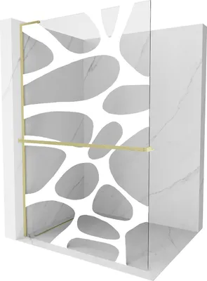 Image de Mexen Kioto+ L paroi de douche avec étagère Walk-in 120 x 200 cm, motif blanc, finition dorée - 800-120-123-55-97