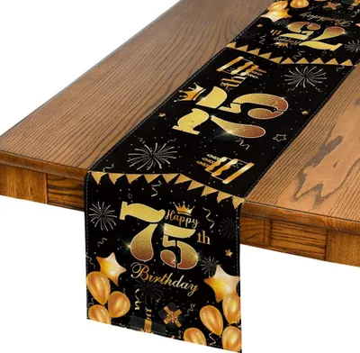 Produktbild von Tischdekoration für 75. Geburtstag Party Schwarz Gold 40x140 cm