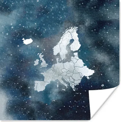 Produktbild von MuchoWow® Poster Karten - Europa - Sternenhimmel - Aquarelle 30x30 cm - Wandposter - Printing