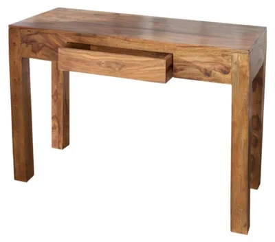 Immagine prodotto di Scrivania retta ORBO 100 cm in legno massiccio di Sheesham verniciato con cassetto - Marrone naturale