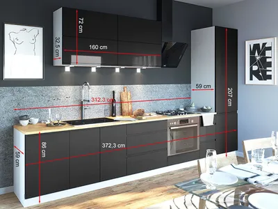 Immagine prodotto di Mobile cucina FLORENCE con piano di lavoro 372cm bianco fronte ardesia grigio semi opaco estensione parziale