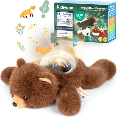 Produktbild von Kidiyana Kuscheltier mit Baby Einschlafhilfe, Plüschtier, Schlafmusik, Bewegungs- & Weinsensor, Wiederaufladbar, Geschenk ab 0 Monat, Bär