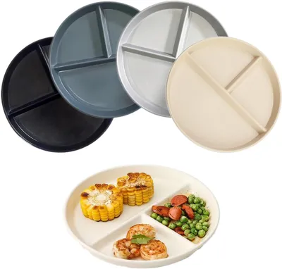 Produktbild von Set aus 4 bruchsicheren flachen Tellern 23 cm, 3 Fächer, mikrowellen- und spülmaschinenfest, für