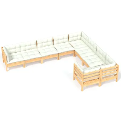 Produktbild von vidaXL 9-tlg. Garten-Lounge-Set mit Creme Kissen Kiefernholz