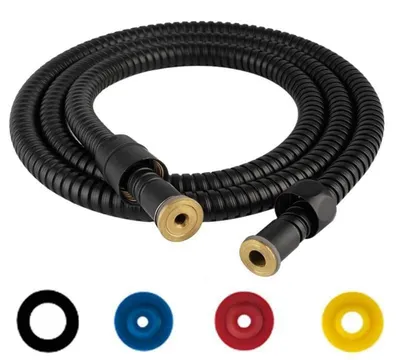 Image de Tuyau de douche en acier inoxydable, 1,5 mètre, noir, avec protection anti-torsion, raccordement G1/2 pouce
