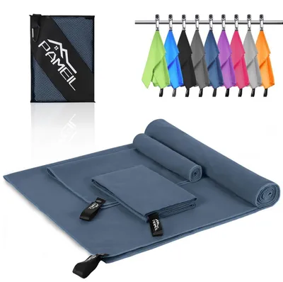 Produktbild von Mikrofaser Handtuch Set 3 Stück Marineblau 160x80cm + 2x 80x40cm Schnelltrocknend Reisehandtuch