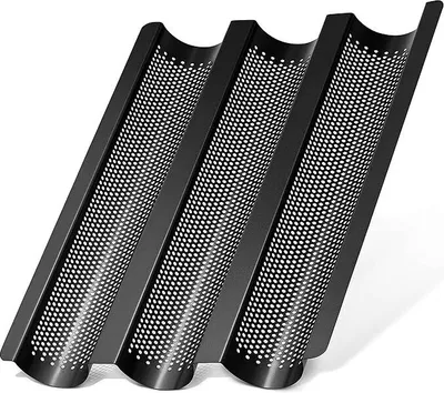 Produktbild von Premium Baguette Backblech Antihaft, Spülmaschinen geeignet, robuste Baguette Backform, perfekte Brotbackform, 3er Baguette-Backblech, Ciabatta Baguetteblech
