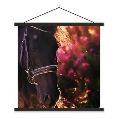 Produktbild von MuchoWow® Textilposter Pferd - Sonne - Porträt 90x90 cm mit schwarzem Rahmen - Magnetisches