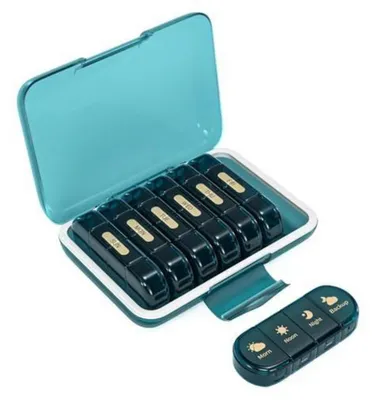 Produktbild von Tablettenbox 7 Tage 4 Fächer Blau Feuchtigkeitsbeständig für Medikamente Vitamine