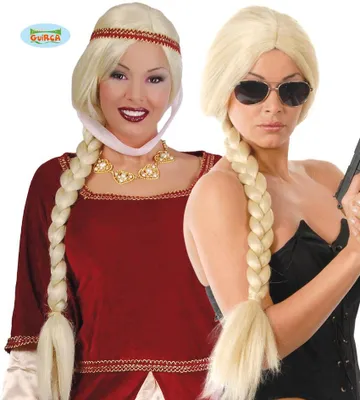 Produktbild von blonde Damen Perücke mit geflochtenem Zopf