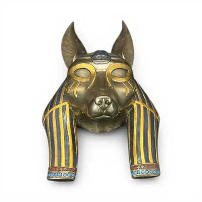 Obrázok produktu pre Maska Anubisa - egyptský boh podsvetia - bronzová, ručne maľovaná, detailná dekoratívna figúrka, vysokokvalitná socha, 27 cm WU76417A4