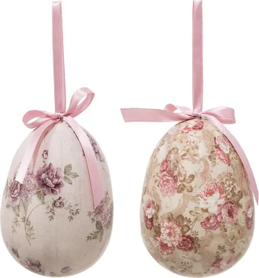 Immagine prodotto di Ciondolo pasquale Clayre & Eef Set di 2 uova Ø 9x12 cm Fiori di plastica multicolore