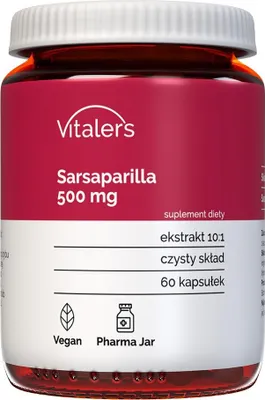 Produktbild von Vitaler's Sarsaparilla 500 mg - 60 Kapseln, Vegan, 2 Monate Nahrungsergänzung, ohne Konservierungsstoffe, reine Zusammensetzung