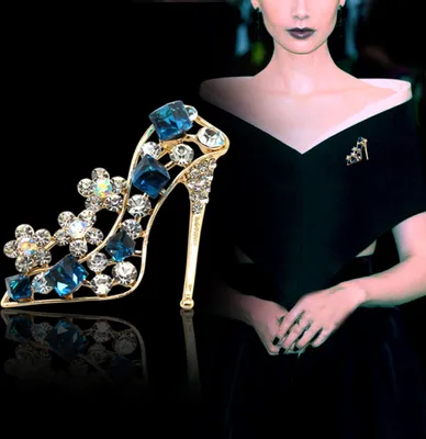 Produktbild von Vintage Damen-Brosche mit Strass-Intarsien, High Heels, Brustnadel, Schal-Schal-Clip
