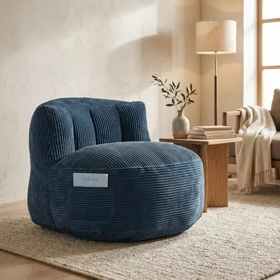 Image de Pouf pour adultes et enfants, pouf rembourré, fauteuil de détente moelleux en flanelle, pouf d'intérieur pour le salon, la chambre à coucher ou la salle de jeux, bleu